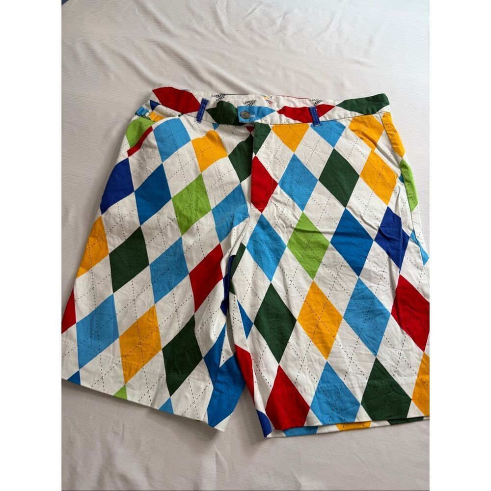 Mens Royal & Awesome "King of Diamonds" Shorts Golf Loud Argyle Pattern Size 36